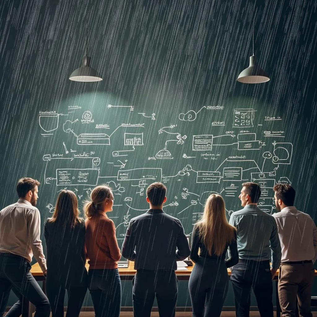 Equipo en sesión de lluvia de ideas